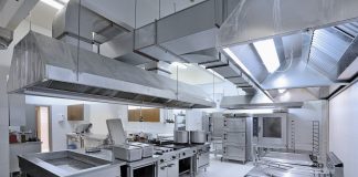 How does the commercial kitchen design help in collaboration in sections?